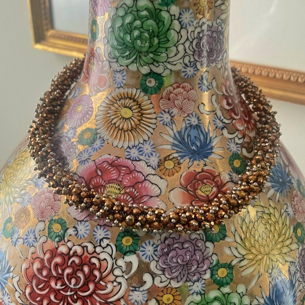 Nordstrom Sparkly Choker Necklace Faceted Brass Colored Beads with Silver Tops